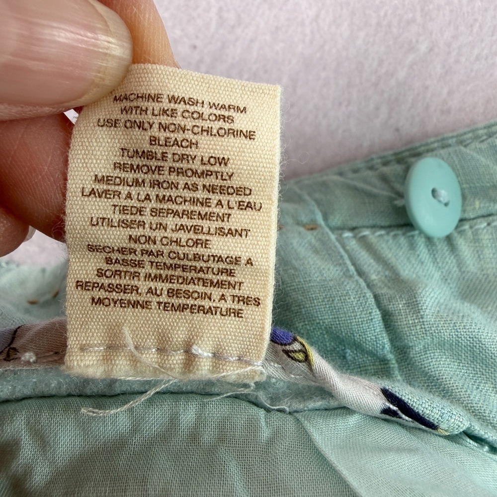 Cidra Anthropologie Women Linen Cropped Pants Sz 6 Mint Green Tie Hem Capri Boho - Picture 8 of 8